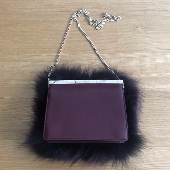 DVF Diane Von Furstenberg Deep Burgundy Fox Fur Crossbody Bag - Picture 7 of 10